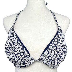 Floral Halter Bikini Top & Other Stories Navy White Textured Size 12 NWT